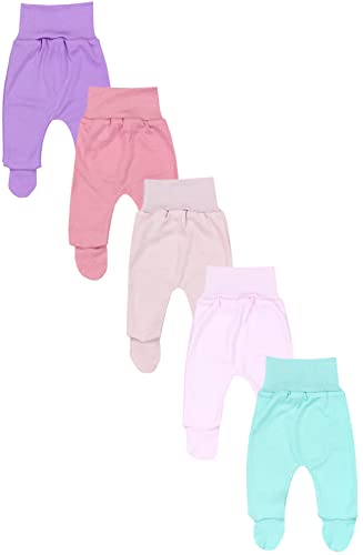 TupTam Baby Unisex Hose mit Fuß Bunte 5er Pack, Farbe: Lila Rosa Puderrosa Altrosa Mintgrün, Größe: 74 von TupTam