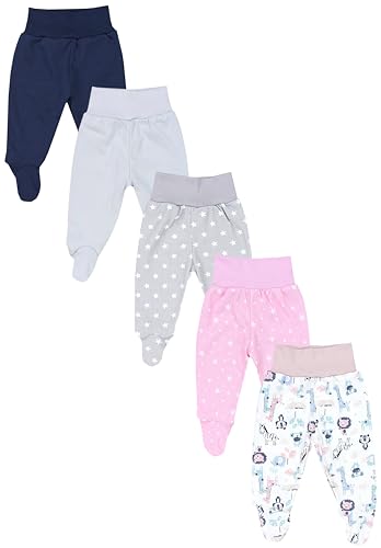 TupTam Baby Unisex Hose mit Fuß Bunte 5er Pack, Farbe: Safari Sterne Rosa Grau Dunkelblau Hellgrau, Größe: 86 von TupTam