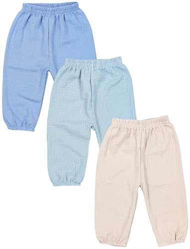 TupTam Baby Unisex Jungen Musselin Hose Mädchen Leichte Sommerhose Musselinhose Pumphose 3er Pack, Farbe: Beige Iceberg Grün Jeansblau, Größe: 86 von TupTam