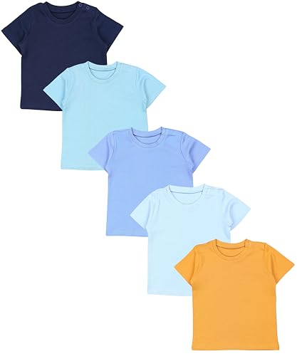 TupTam Baby Jungen Kurzarm T-Shirt mit Aufdruck Unifarben Sterne Streifen 5er Set, Farbe: Mehrfarbig 5, Größe: 86 von TupTam