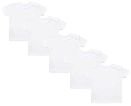 TupTam Baby Jungen Kurzarm T-Shirt mit Aufdruck Unifarben Sterne Streifen 5er Set, Farbe: Weiß, Größe: 56 von TupTam