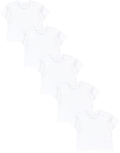 TupTam Baby Jungen Kurzarm T-Shirt mit Aufdruck Unifarben Sterne Streifen 5er Set, Farbe: Weiß, Größe: 62 von TupTam