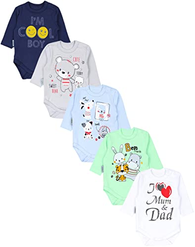 TupTam Baby Unisex Langarm Body mit Aufdruck Spruch 5er Pack, Farbe: I love Mum Dad Weiß Best Friends Grün Cool Boy Dunkelblau, Größe: 56 von TupTam