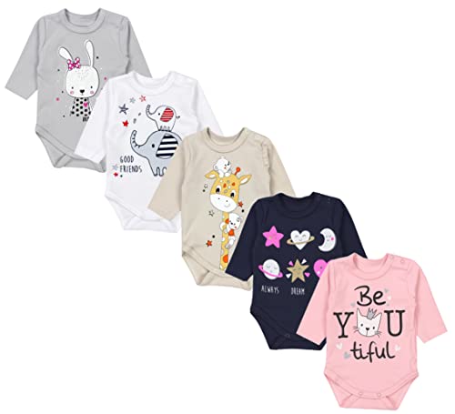 TupTam Baby Unisex Langarm Body mit Aufdruck Spruch 5er Pack, Farbe: Mädchen 5, Größe: 68 von TupTam