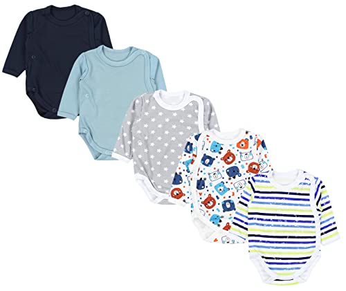 TupTam Baby Unisex Langarm Wickelbody Print/Uni 5er Pack, Farbe: Junge 2, Größe: 80 von TupTam