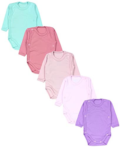 TupTam Baby Body Langarm – Wickelbody Langarm im 5er Pack aus Baumwolle für Mädchen und Jungen, Farbe: Lila Rosa Puderrosa Altrosa Mintgrün, Größe: 74 von TupTam