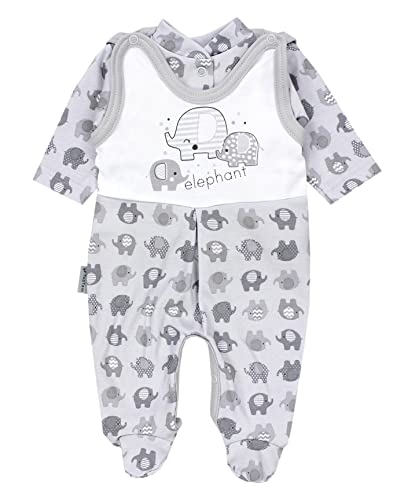 TupTam Baby Mädchen Jungen Strampler mit Langarmshirt Aufdruck Spruch 2 teilig, Farbe: Graue Elefanten/Weiß, Größe: 68 von TupTam