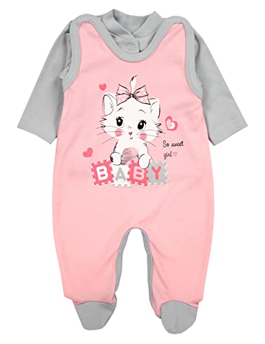 TupTam Baby Mädchen Jungen Strampler mit Langarmshirt Aufdruck Spruch 2 teilig, Farbe: Katze Aprikose/Grau, Größe: 62 von TupTam