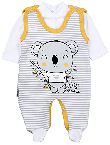 TupTam Baby Mädchen Jungen Strampler mit Langarmshirt Aufdruck Spruch 2 teilig, Farbe: Koala Streifen Grau/Gelb, Größe: 68 von TupTam