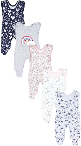TupTam Baby Unisex Strampler mit Aufdruck Spruch 5er Pack, Farbe: Blumen Regenbogen Herzen, Größe: 50 von TupTam