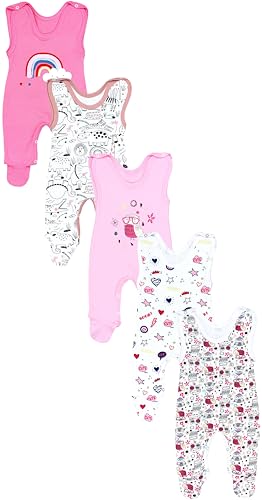 TupTam Baby Unisex Strampler mit Aufdruck Spruch 5er Pack, Farbe: Eule Comic Safaritiere Rosa, Größe: 62 von TupTam