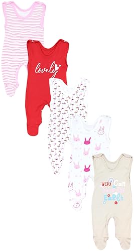 TupTam Baby Unisex Strampler mit Aufdruck Spruch 5er Pack, Farbe: Flamingo Regenbogen Mädchen, Größe: 50 von TupTam