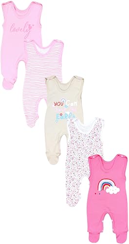 TupTam Baby Unisex Strampler mit Aufdruck Spruch 5er Pack, Farbe: Herzen Regenbogen Lovely, Größe: 74 von TupTam