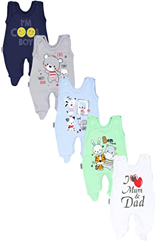 TupTam Baby Unisex Strampler mit Aufdruck Spruch 5er Pack, Farbe: I love Mum Dad Weiß Best Friends Grün Cool Boy Dunkelblau, Größe: 56 von TupTam