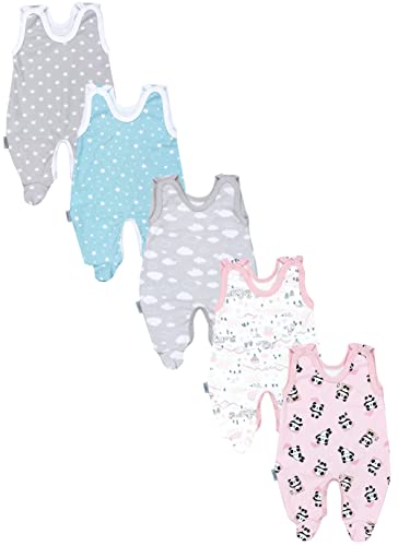 TupTam Baby Unisex Strampler mit Aufdruck Spruch 5er Pack, Farbe: Panda Rosa Sterne Wolken Grau Mint Stadt Weiß, Größe: 50 von TupTam