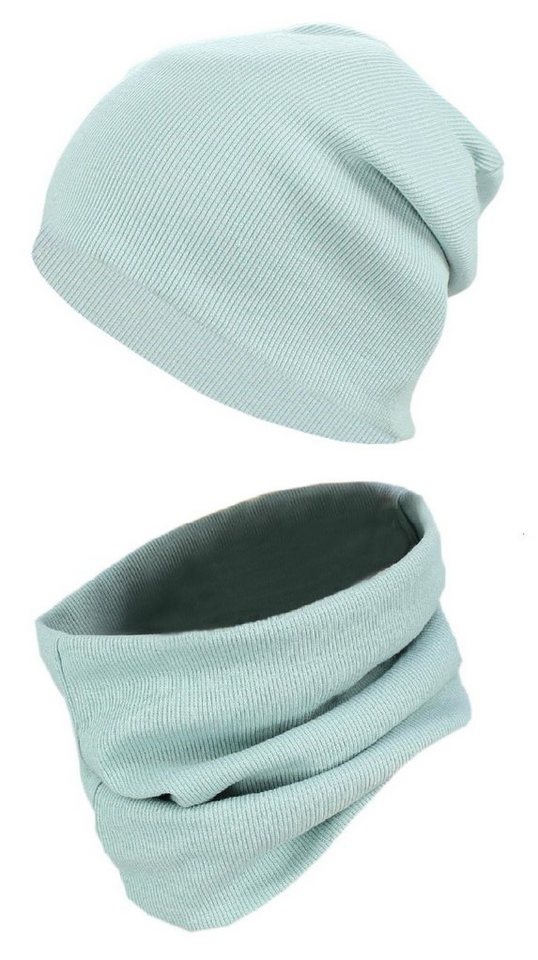TupTam Beanie Kinder Beanie Mütze Schlauchschal Set aus Jersey und Rippstoff von TupTam