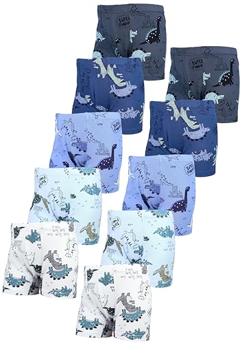 TupTam Boxershorts – Kinder Boxershorts Unterwäsche, Unterhosen im 10er oder 5er Pack, Farbe: 10er Pack Boxers Dino Blau Beige Grau, Größe: 128-134 von TupTam