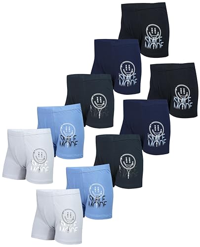 TupTam Boxershorts – Kinder Boxershorts Unterwäsche, Unterhosen im 10er oder 5er Pack, Farbe: 10er Pack Smile Mode Dunkelblau Schwarz Anthrazit, Größe: 104-110 von TupTam