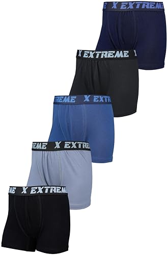 TupTam Boxershorts – Kinder Boxershorts Unterwäsche, Unterhosen im 10er oder 5er Pack, Farbe: 5er Pack Extreme Schwarz Grau Blau, Größe: 128-134 von TupTam