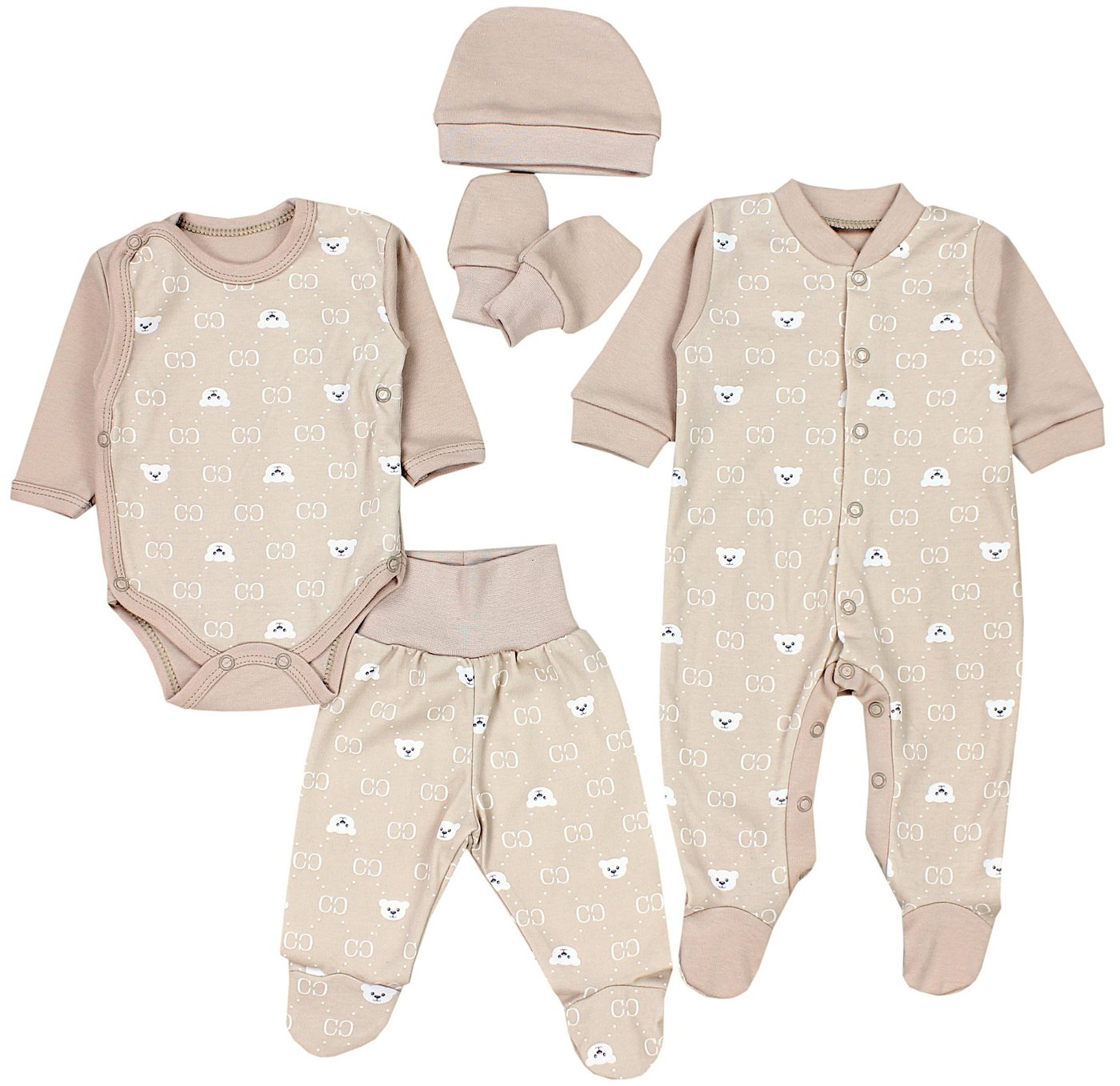 TupTam Erstausstattungspaket Baby Jungen Bekleidung Set Body Strampler Mütze Fäustlinge 5 tlg von TupTam