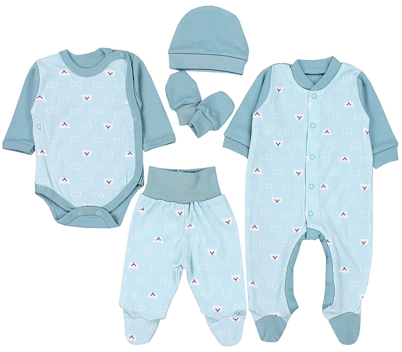 TupTam Erstausstattungspaket Baby Jungen Bekleidung Set Body Strampler Mütze Fäustlinge 5 tlg von TupTam