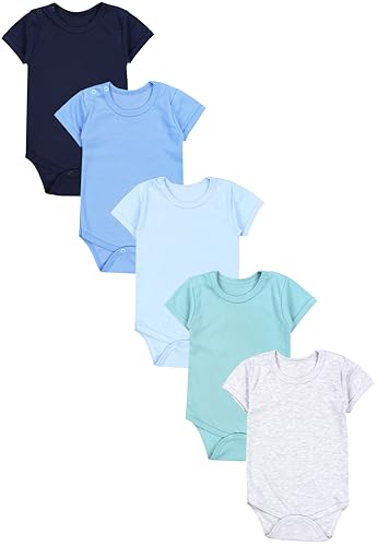 TupTam Baby Body Kurzarm – 5er Set Body Baby aus Baumwolle – Weicher, Atmungsaktiver Kurzarm Body Baby Jungen, Farbe: Dunkelblau Blau Grün, Größe: 80 von TupTam