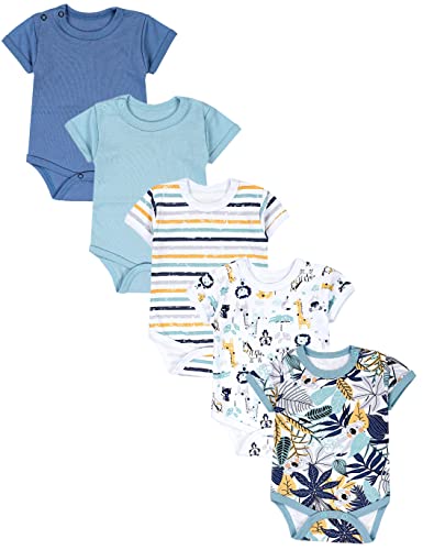 TupTam Jungen Baby Body Kurzarm in Unifarben - 5er Pack, Farbe: Koala Safari Streifen Mintgrün Orange Blau, Größe: 104 von TupTam