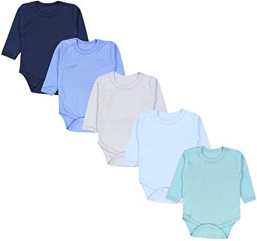 TupTam Baby Body Langarm – Weicher Body Baby 5er Pack aus Baumwolle, Unifarben, OEKO-TEX Zertifiziert, Farbe: Dunkelblau Blau Grün, Größe: 92 von TupTam