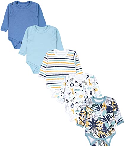 TupTam Jungen Baby Body Langarm Unifarben 5er Pack, Farbe: Koala Safari Streifen Mintgrün Orange Blau, Größe: 80 von TupTam