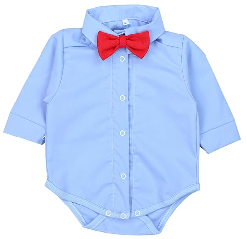 TupTam Baby Body Langarm Jungen mit Kragen – Hemdbody für Babys aus Baumwolle – Body Baby Festlich, Farbe: Blau/Rote Fliege, Größe: 80 von TupTam