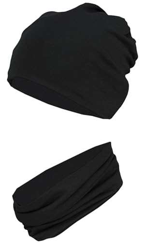 TupTam Jungen Beanie Mütze Schlauchschal Kinder 2er Set Herbst Winter gefütterte Übergangsmütze mit Loop, Farbe: Jersey zweilagig - Schwarz, Hat Size: 48 von TupTam