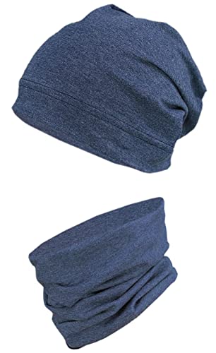 TupTam Jungen Beanie Mütze und Schlauchschal 2er Set, Farbe: Dunkelblau Meliert, Hat Size: 48 von TupTam