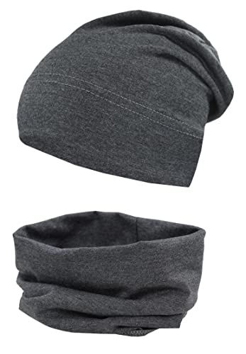 TupTam Jungen Beanie Mütze und Schlauchschal 2er Set, Farbe: Graphit Meliert, Hat Size: 52 von TupTam