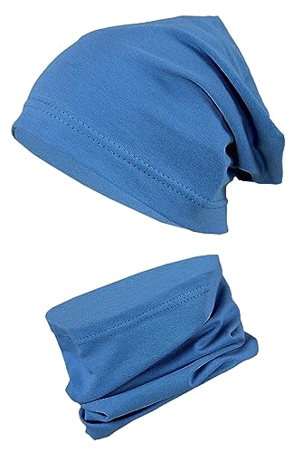 TupTam Kinder Beanie Mütze Schlauchschal Set Übergangszeit, Farbe: Blau, Größe: 48-50 von TupTam