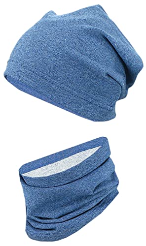 TupTam Kinder Beanie Mütze Schlauchschal Set Übergangszeit, Farbe: Dunkelblau Meliert, Größe: 54-56 von TupTam