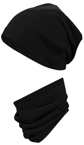 TupTam Kinder Beanie Mütze Schlauchschal Set Übergangszeit, Farbe: Schwarz, Größe: 56-58 von TupTam