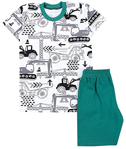 TupTam Kinder Jungen Pyjama Schlafanzug Set Kurzarm Nachtwäsche 2-teilig Sommer, Farbe: Bagger/Grün, Größe: 140 von TupTam