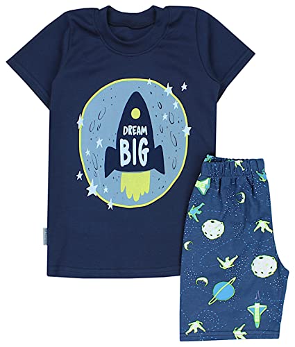 TupTam Kinder Jungen Pyjama Schlafanzug Set Kurzarm Nachtwäsche 2-teilig Sommer, Farbe: Kosmos Dunkelblau/Grün, Größe: 116 von TupTam