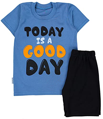 TupTam Kinder Jungen Pyjama Schlafanzug Set Kurzarm Nachtwäsche 2-teilig Sommer, Farbe: Today is a Good Day/Jeans/Schwarz, Größe: 110 von TupTam