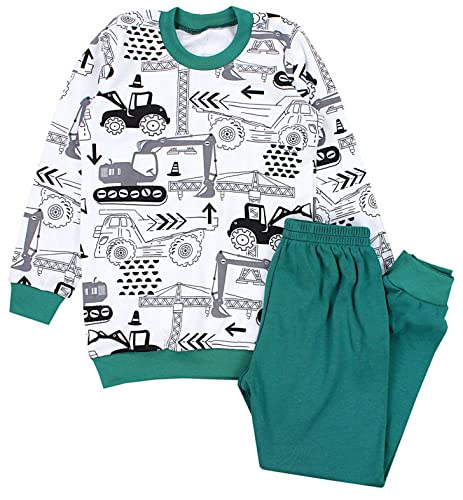 TupTam Kinder Jungen Pyjama Schlafanzug Set Langarm Nachtwäsche 2-teilig, Farbe: Bagger/Grün, Größe: 110 von TupTam