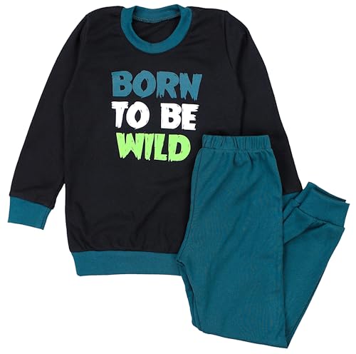 TupTam Kinder Jungen Pyjama Schlafanzug Set Langarm Nachtwäsche 2-teilig, Farbe: Born to BE WILD Schwarz Petrolgrün, Größe: 128 von TupTam