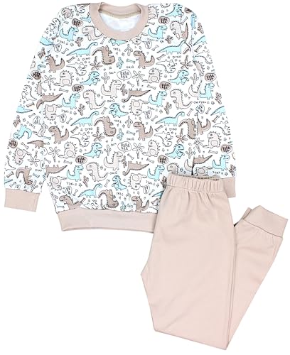 TupTam Kinder Jungen Pyjama Schlafanzug Set Langarm Nachtwäsche 2-teilig, Farbe: Dino Beige Blau, Größe: 116 von TupTam