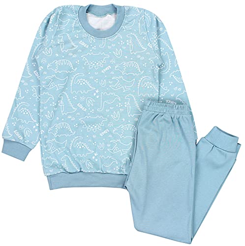 TupTam Kinder Jungen Pyjama Schlafanzug Set Langarm Nachtwäsche 2-teilig, Farbe: Dino Mintgrün, Größe: 128 von TupTam