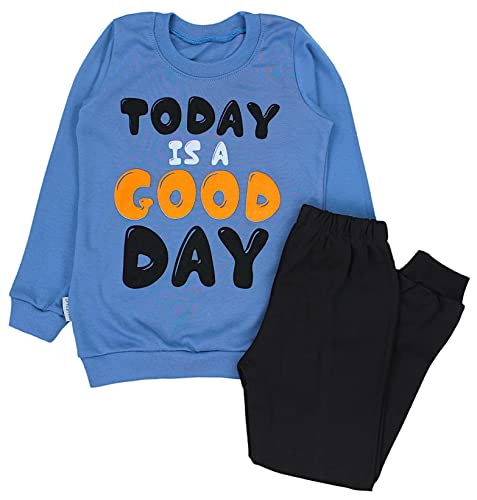 TupTam Kinder Jungen Pyjama Schlafanzug Set Langarm Nachtwäsche 2-teilig, Farbe: Today is a Good Day/Jeans/Schwarz, Größe: 110 von TupTam