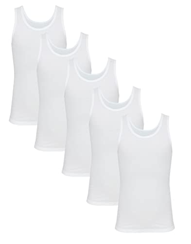 TupTam Kinder Jungen Unterhemd Ärmellos Tanktop 5er Pack, Farbe: Weiß, Größe: 128-134 von TupTam