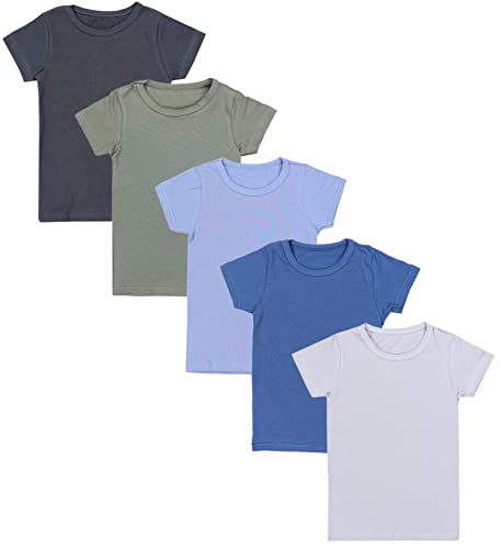 TupTam Kinder Jungen Unterhemd Basic T-Shirts Kurzarm 5er Pack, Farbe: Anthrazit Dunkelblau Blau Grün Grau, Größe: 152-158 von TupTam