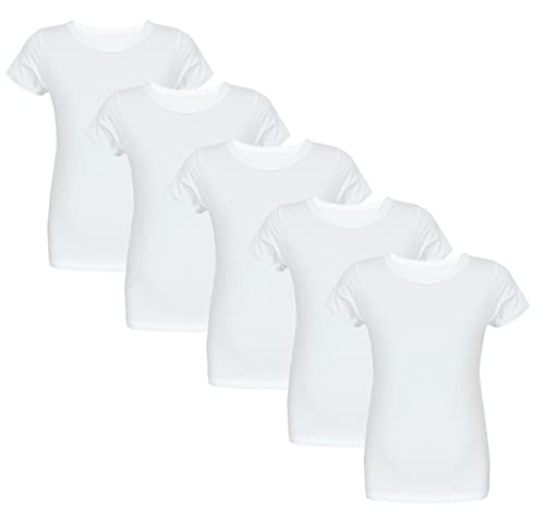 TupTam Kinder Jungen Unterhemd Basic T-Shirts Kurzarm 5er Pack, Farbe: Weiß, Größe: 128-134 von TupTam