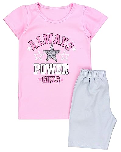 TupTam Kinder Mädchen Schlafanzug Set Kurzarm Pyjama Nachtwäsche 2-teilig Sommer, Farbe: Always Power Girls Rosa/Grau, Größe: 134 von TupTam