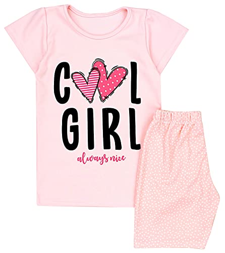 TupTam Kinder Mädchen Schlafanzug Set Kurzarm Pyjama Nachtwäsche 2-teilig Sommer, Farbe: COOL Girl Aprikose/Tupfen, Größe: 110 von TupTam