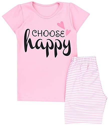 TupTam Kinder Mädchen Schlafanzug Set Kurzarm Pyjama Nachtwäsche 2-teilig Sommer, Farbe: Choose Happy/Streifen Rosa, Größe: 128 von TupTam